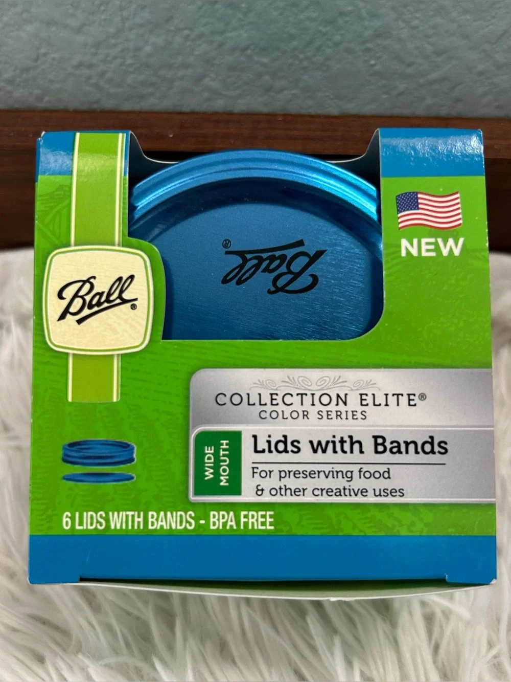 Ball Collection Elite Color Series Blue Wide Mouth Lids and Bands Set of 6 NEW
